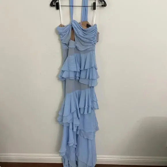 MICHAEL COSTELLO X REVOLVE Ariella Maxi Dress blue ruffle skirt size M  $358msrp